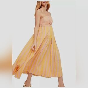 Free People Stripe Me Up Midi Dress,Bow Back Gauzy,Strapless,Size XS